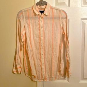 J.Crew size 0 linen blouse/button down shirt/striped/white/neon orange